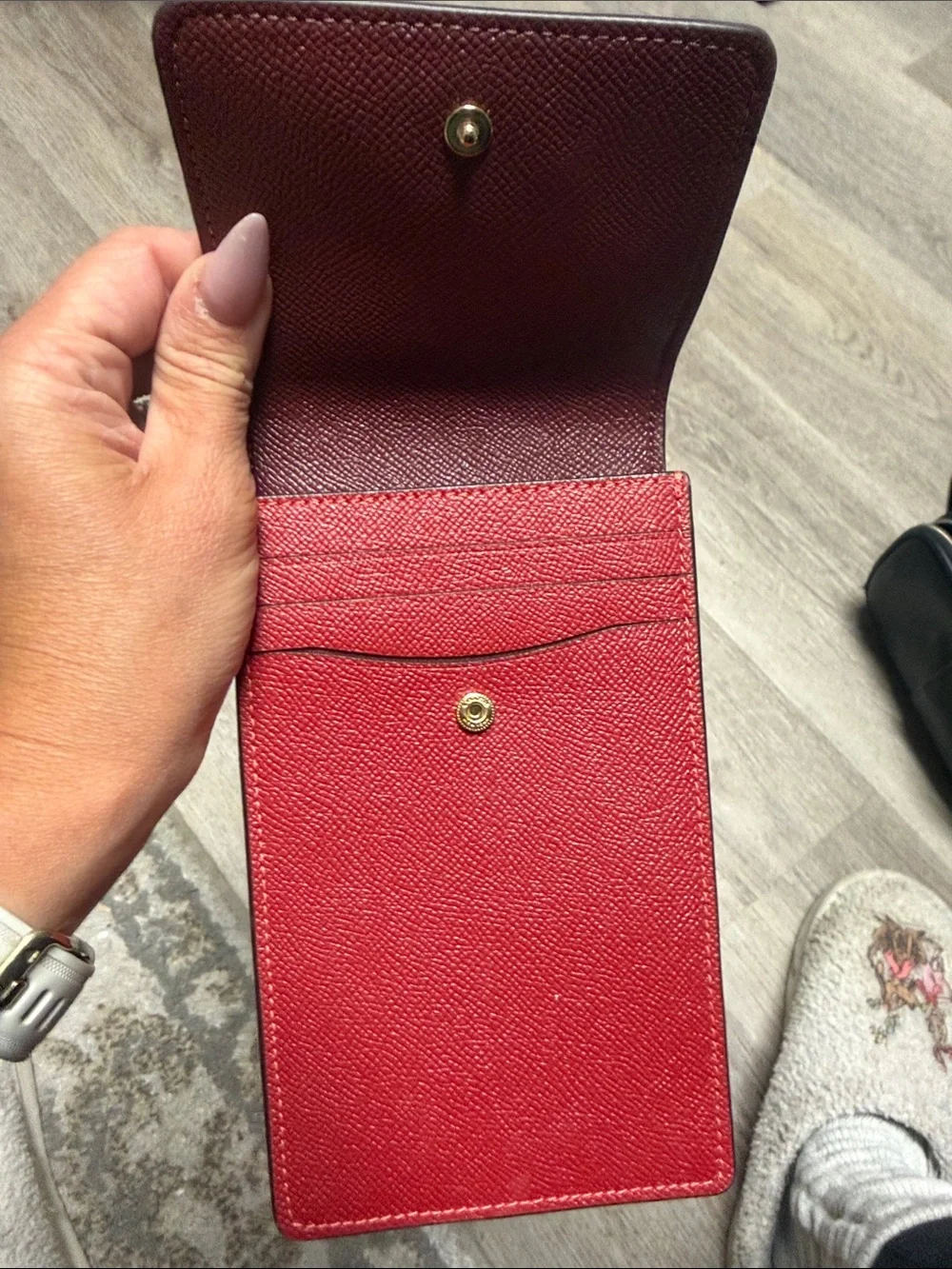 Coach Red Leather Long Strap Phone Pouch with Gold Logo - Picture 6 of 7